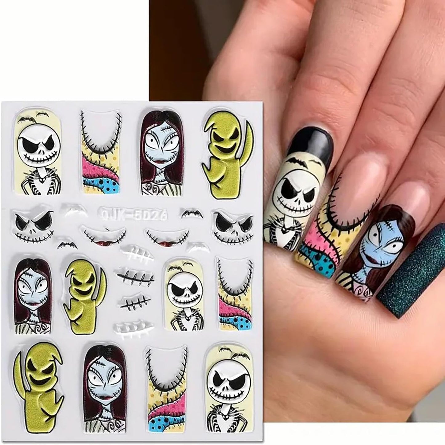 6 Sheets Halloween Nail Art Stickers Decals Pink Skull Spider Web Sugar Skull Nail Decoration 3D Self-Adhesive Nightmare Christmas Stickers for Women Girls