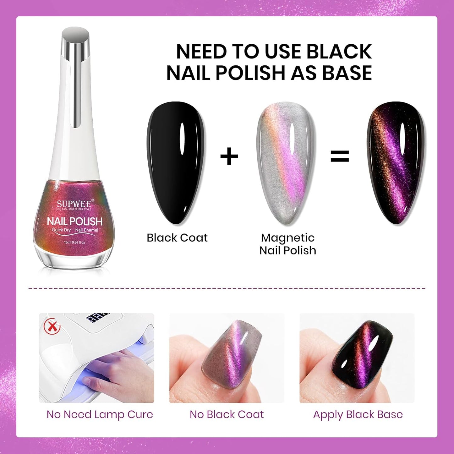 Magnetic Nail Polish Quick Dry Cat Eye Nail Polish Non Gel for Fingernail Air Drying Fast Lacquer Manicure Gift For Women Girls 16ml, 0.54fl oz