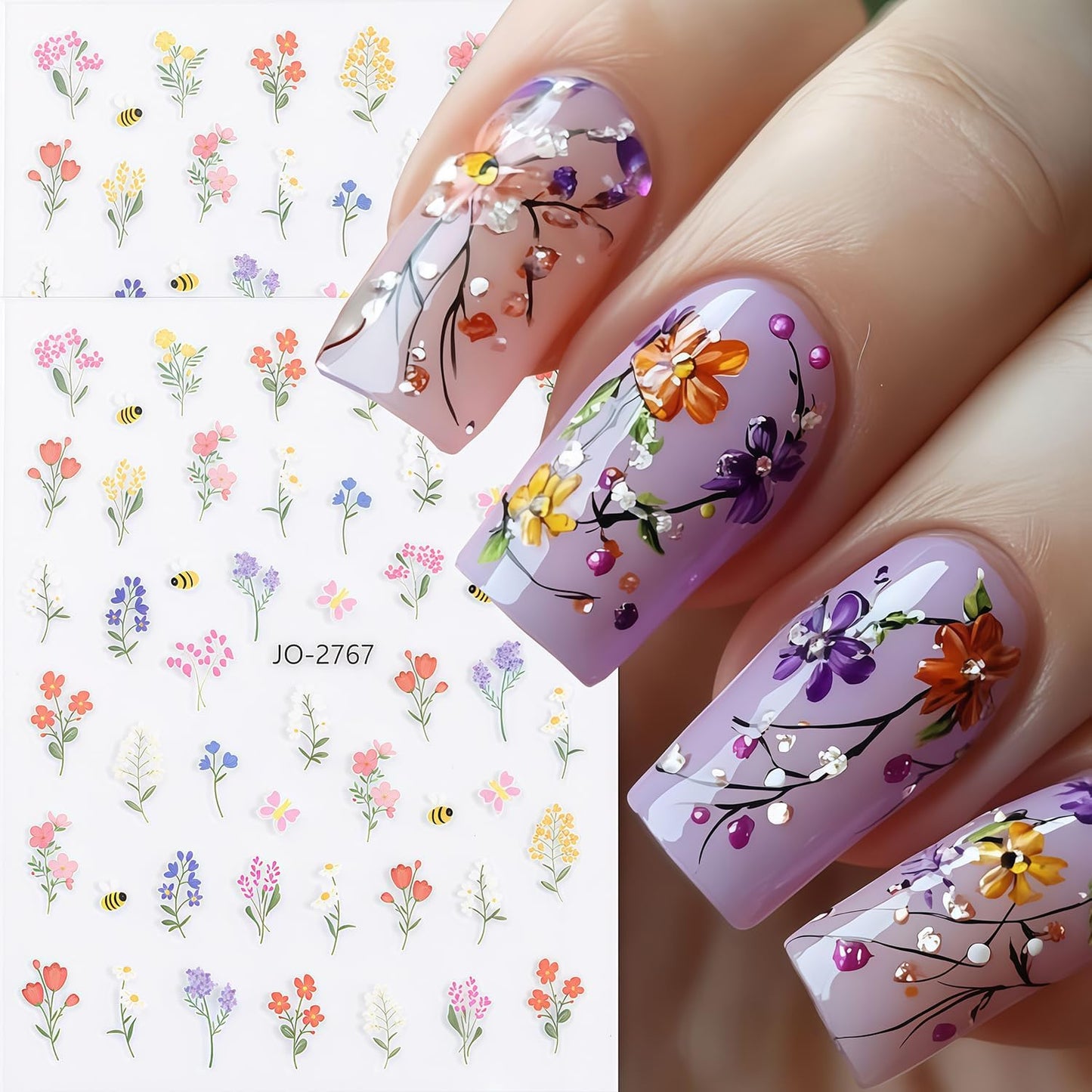 Summer Nail Stickers for Nail Art, Tulip Nail Decals 3D Self-Adhesive Spring Summer Blossom Floral Small Flowers Nails Art Design Sticker Cute Nails Decoration for DIY Acrylic Salon Manicure 6 Sheets