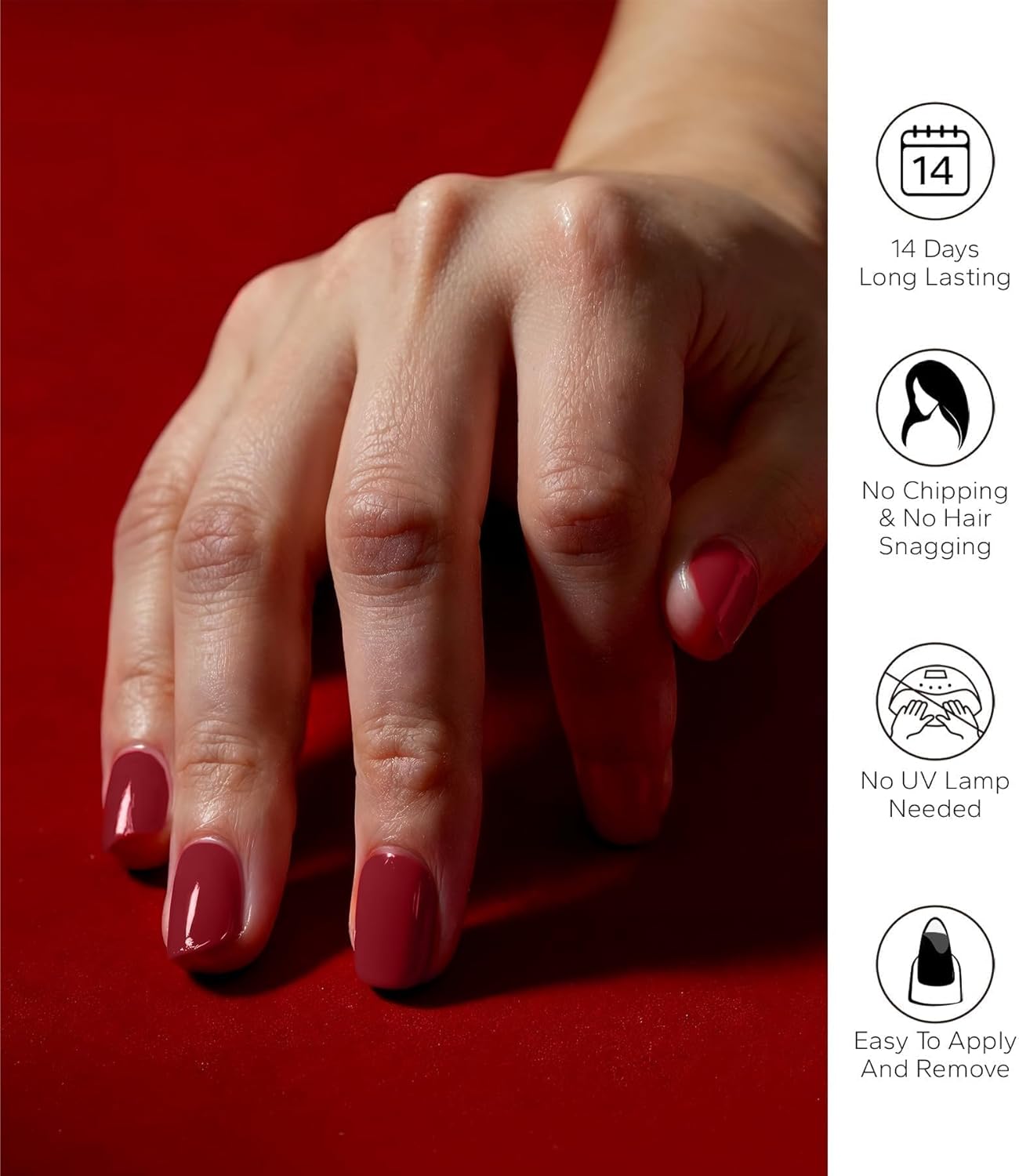 Nail Polish Strips, 20Pcs Salon Quality Gel Nail Stickers, Easy Long Lasting Wraps for Short Nails no UV Light Needed (Red)