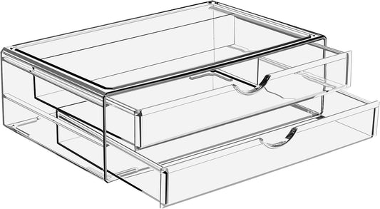 Sorbus Large Stackable Acrylic Drawers - 2 Clear Storage Drawers for Organizing Make up, Nail Polish, Hair Accessories, and Beauty Supplies - Makeup Organizer for Vanity, Bathroom Organizer Countertop