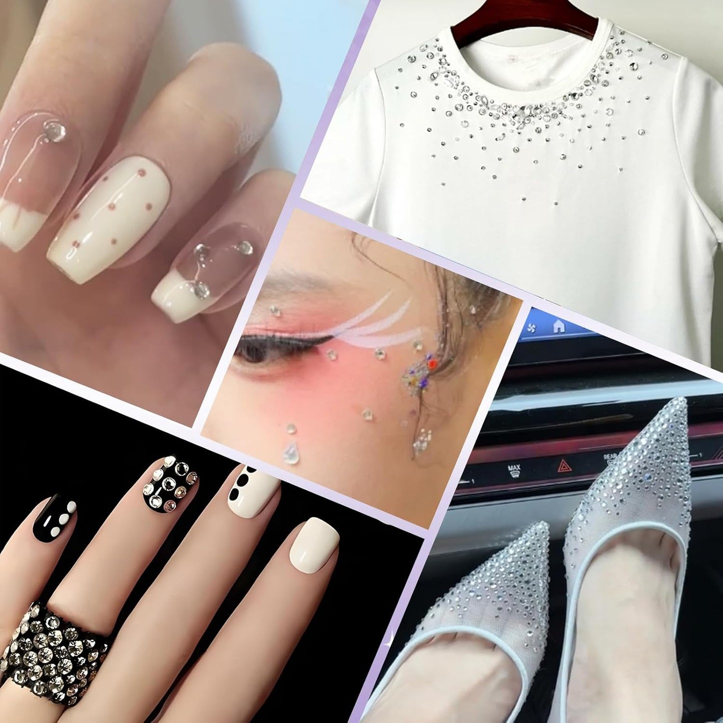 2000PCS SS20 Flatback Rhinestones | 12-Facet Diamond-Cut Glass Gems for Nail Art, Clothing, DIY Crafts |Glue-On Decoration Stones with Silver Backing(Crystal)