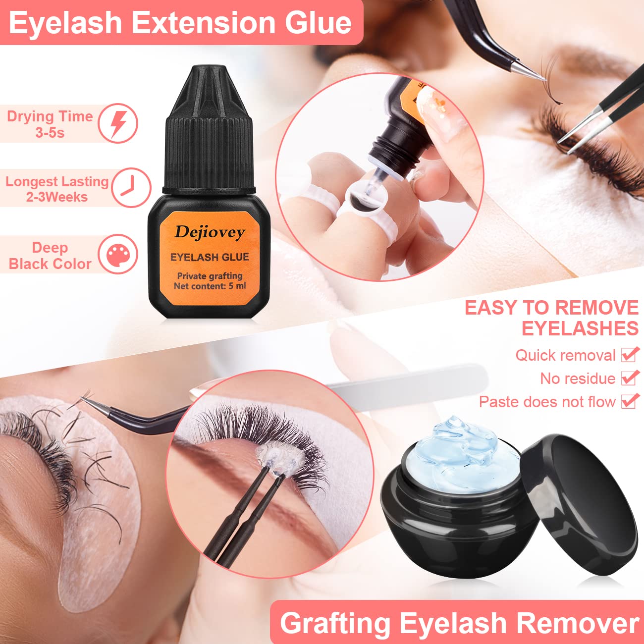 Eyelash Extension Kit - Individual Lash Extensions Supplies with 0.07D Curl Mix 8-15mm, Glue, Remover, USB Lash Fan, Tweezers, Eye Gel Pads, Micro Brushes, Mascara Brushes