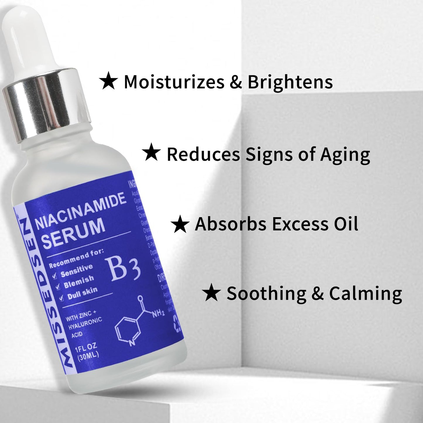 Niacinamide Serum for Face with Zinc & Hyaluronic Acid,Smoothes Wrinkles,Improves Elasticity,Firms Skin 1 Oz for Face Care, Daily Use