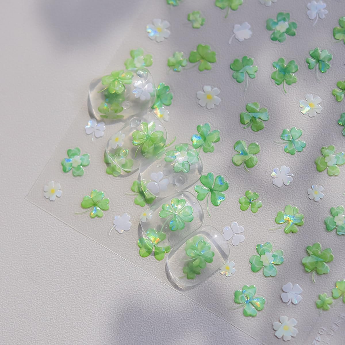 Shamrock Nail Stickers Shell Light St Patricks Day Nail Art Holographic Shamrock Nail Decals Green Clover Stickers for Nails Self Adhesive Nail Art Supplies & Decorations for Women Girls 1 Sheet