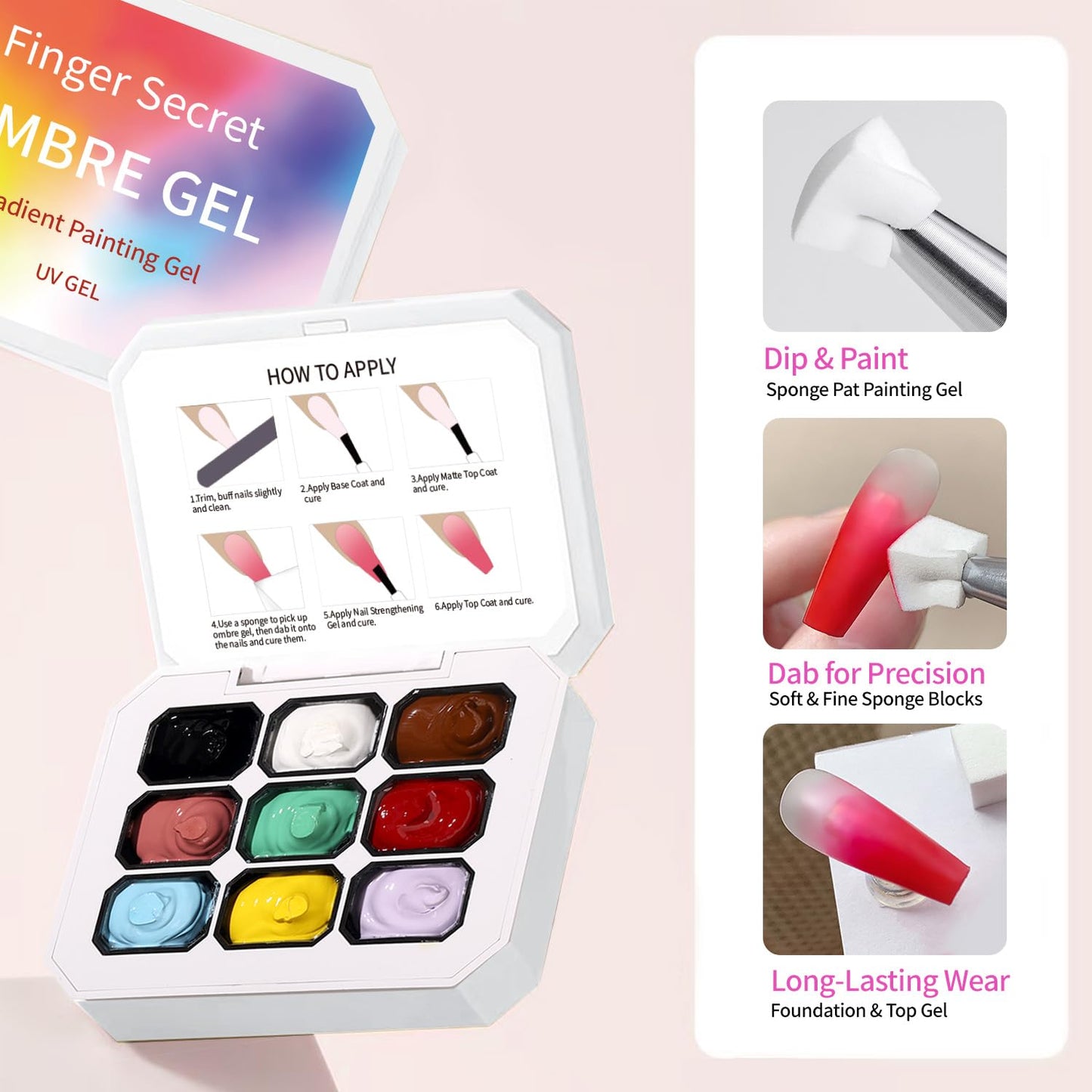 Ombre Gel Polish Nail Sponges for Ombre 9 Series Colorful Blush Effect Gradient painting gel ombre & pat paint for nails Multistyle French Manicure Nail Art DIY Home (A1, 1)