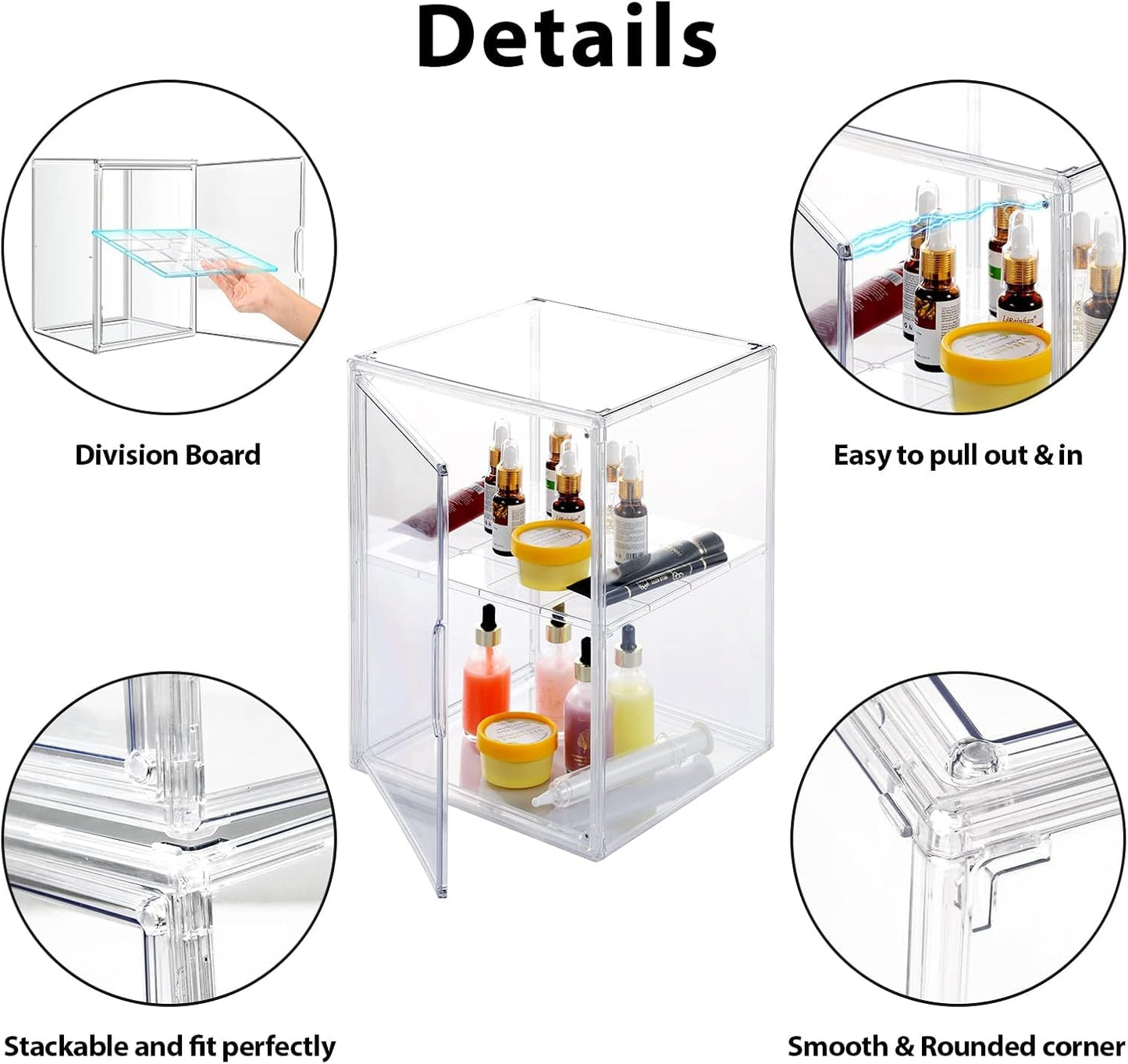 2Pack Makeup Organizer Storage, Large Capactiy Acrylic Bathroom Organizer, Clear Cosmetics Organizer Bins with Division Board for Vanity, Skincare, Countertop Storage and Display Case
