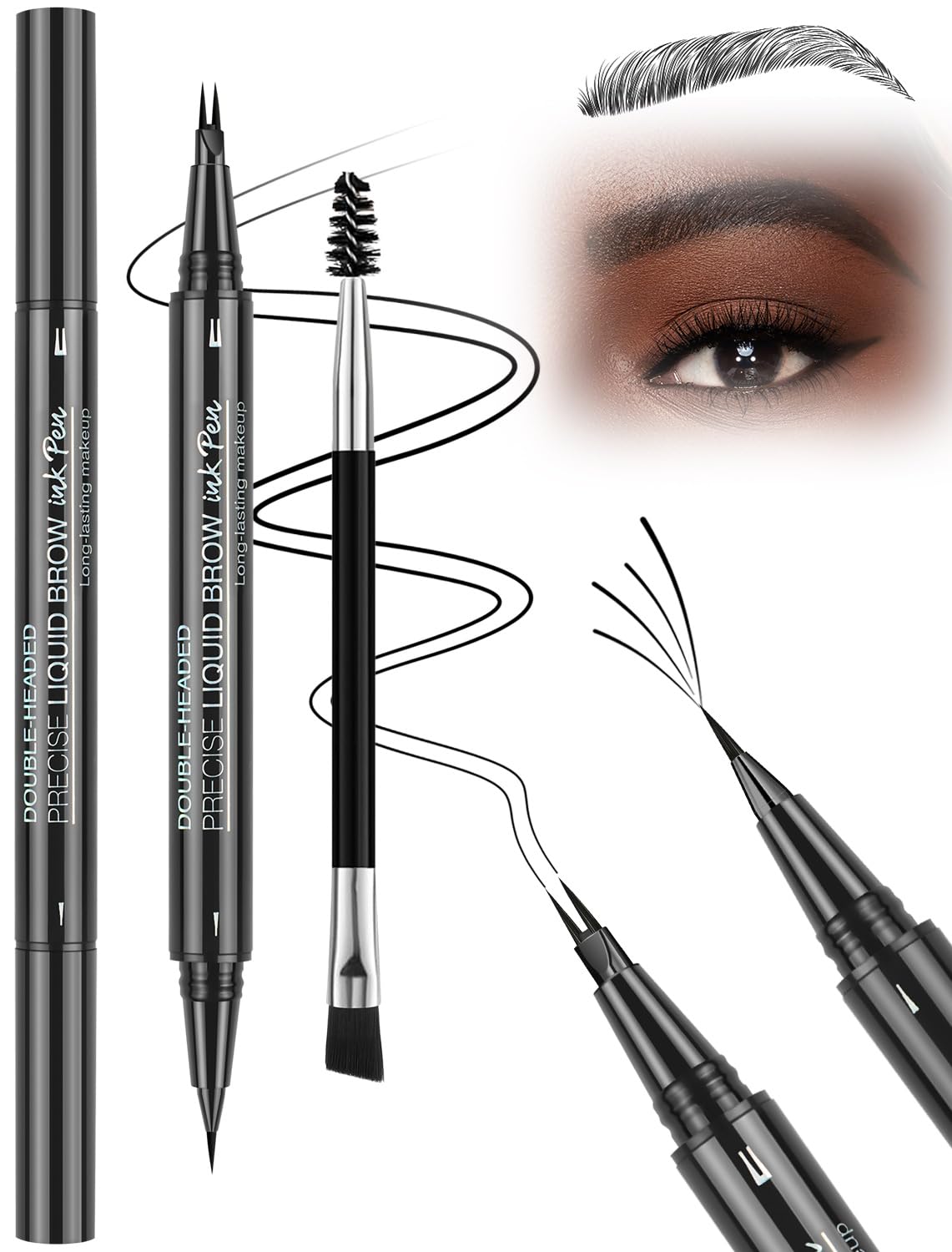 Microblading Eyebrow Pencil, Waterproof Eyebrow Pencils for Women Hair Like Natural Liquid Brow Contouring Pen, 2-in-1 Dual-Ended Long Lasting Brow Filler Pen with Precise Micro-Fork-Tip, Soft Black