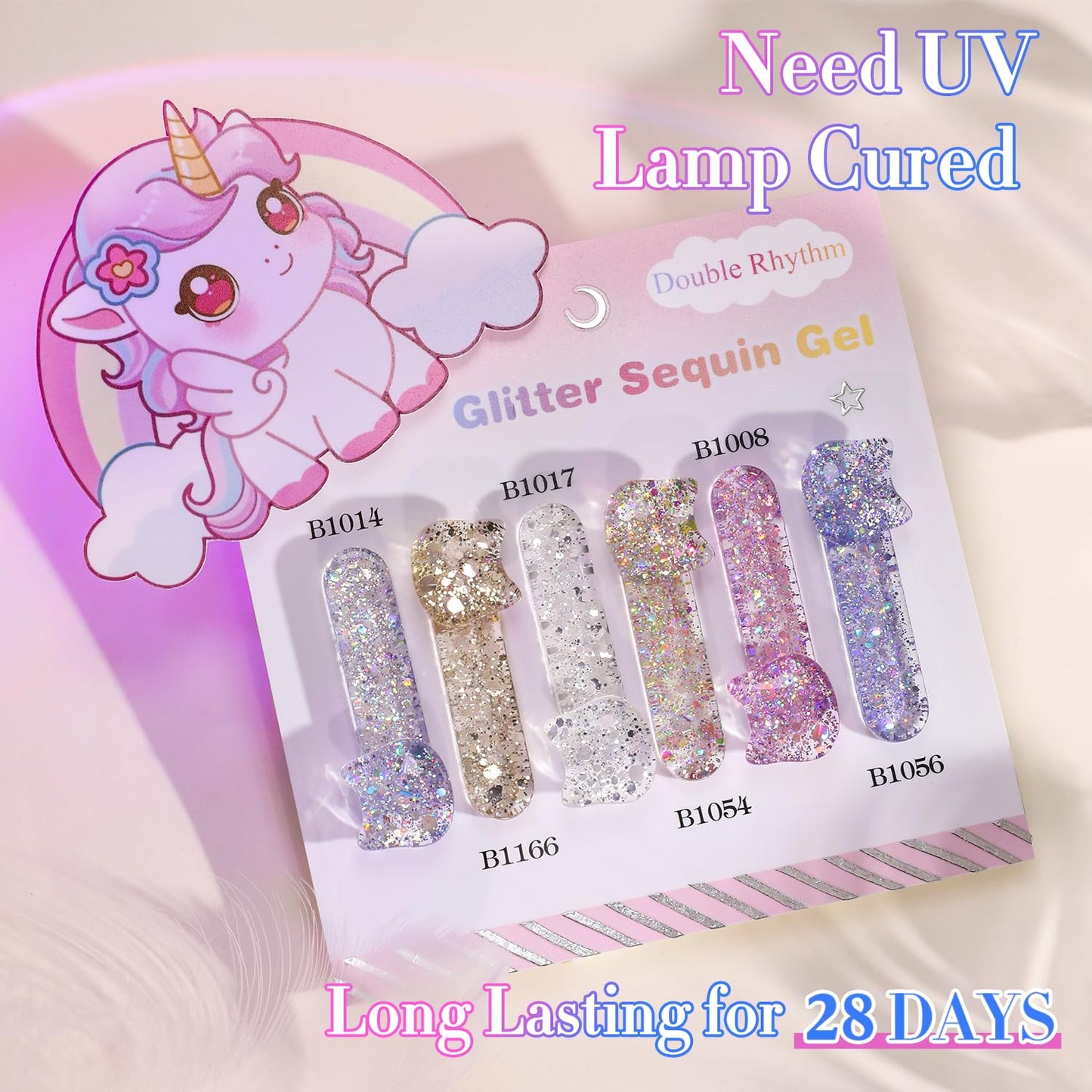 Double Rhythm 0.5 Oz Glitter Gel Polish Set of 6 Color with Display Board 15 ml Full Size Kit Shimmer Reflective Sparkle Soak Off Manicure Salon DIY at Home (Gold Blue Silver Purple Pink-T6-37)