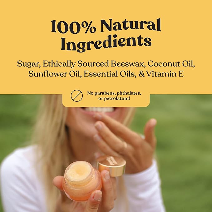 Poppy & Pout Natural Lip Scrub, Moisturizing Sugar Scrub for Dry Lips, Lip Scrubber Exfoliator with Essential Oils Smooths and Hydrates Lips, In Recyclable Glass Jars, Cruelty Free - Pomegranate Peach