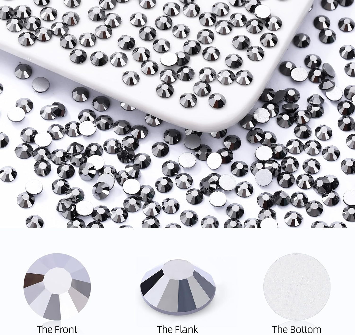 Black Hematite Flatback Rhinestones, Glass Rhinestones for Nail Art and Craft, Glue Fix, Loose Crystal Gemstones(Black Hematite, SS6, 1440pcs, 1.9-2.0mm)