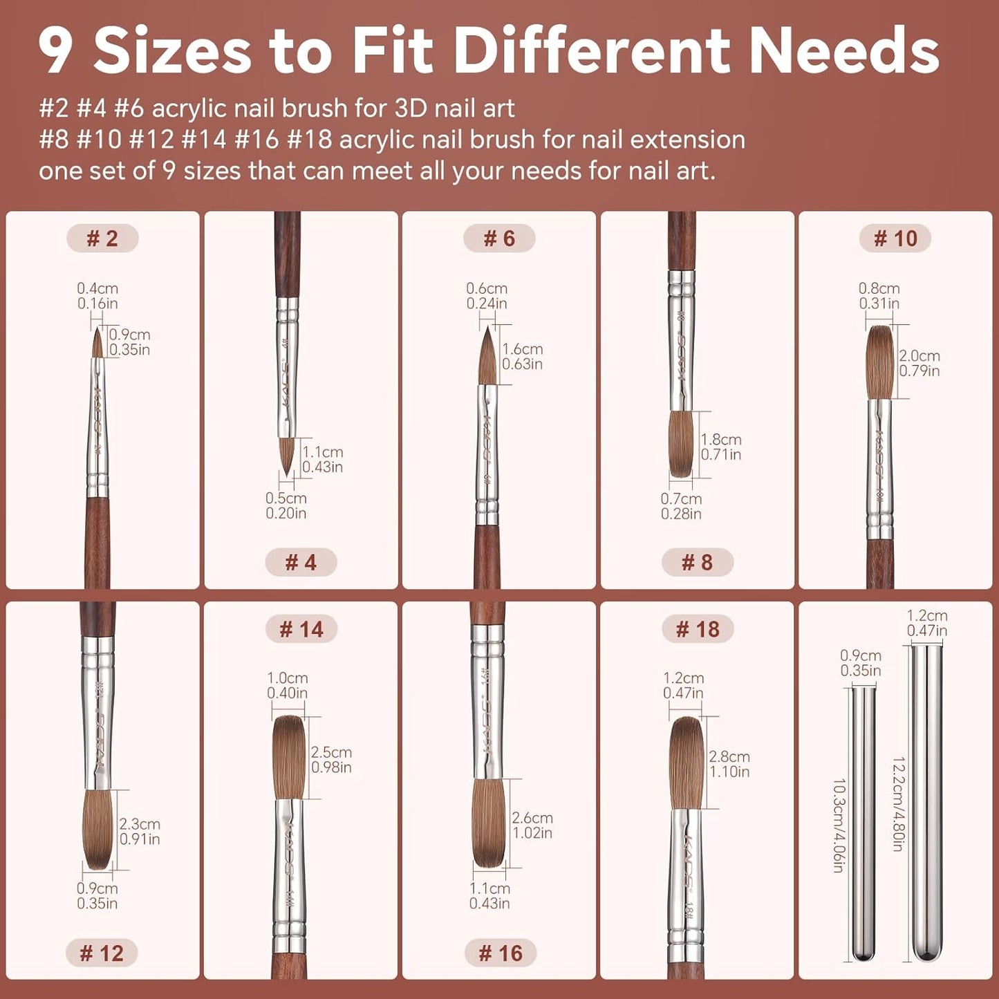 KADS Acrylic Nail Brush with Penholder Nail Brush for Acrylic Application-Oval Shaped Powder Nail Design Tools for Professional Manicure DIY Home Salon (8#)