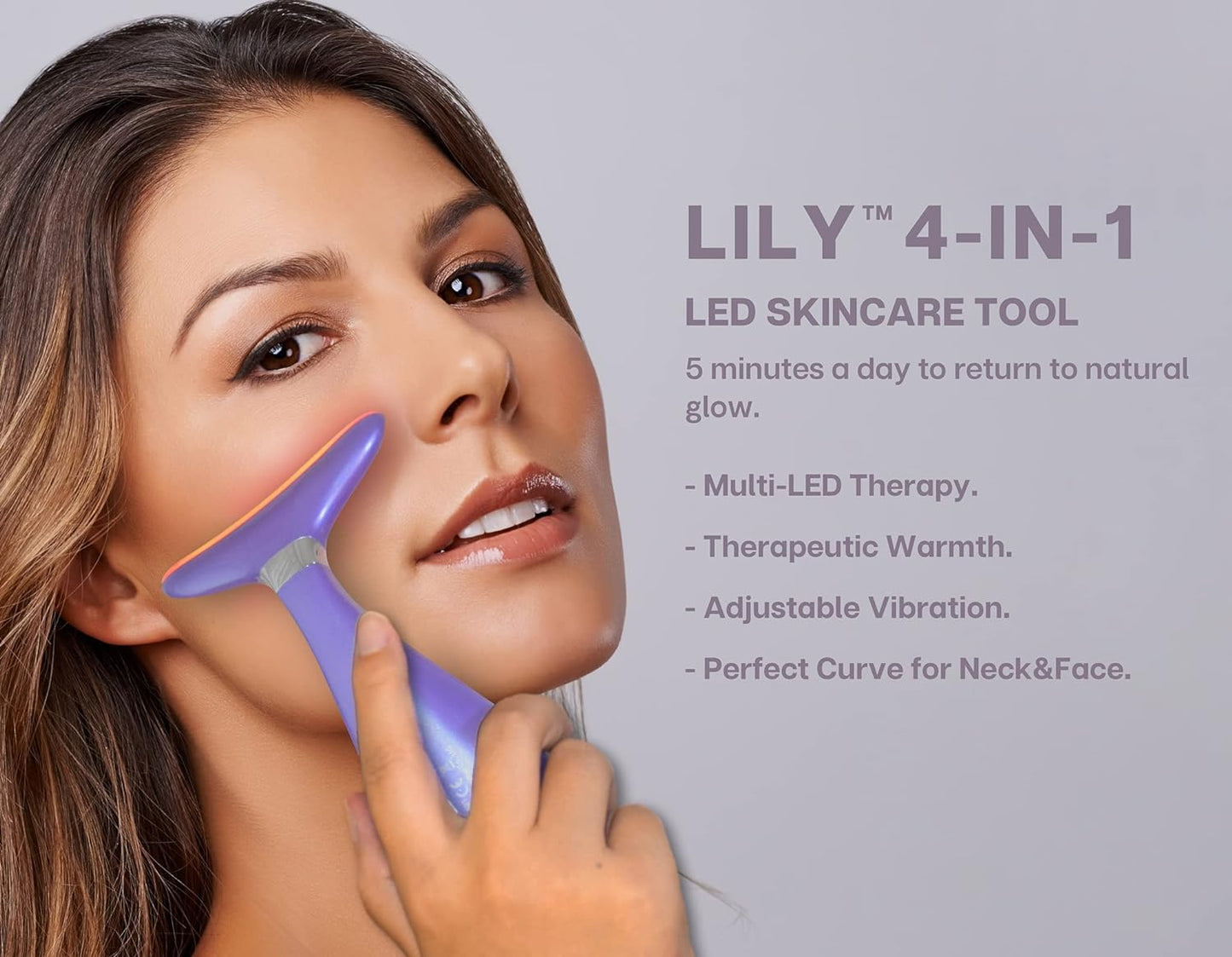 Lily Neck Face Massager, Face Sculpting Tool, Skin Rejuvenation Device with Thermal, Triple Action LED and Vibration, for Anti-Aging, Lifting and Tightening Sagging Skin (Violet)