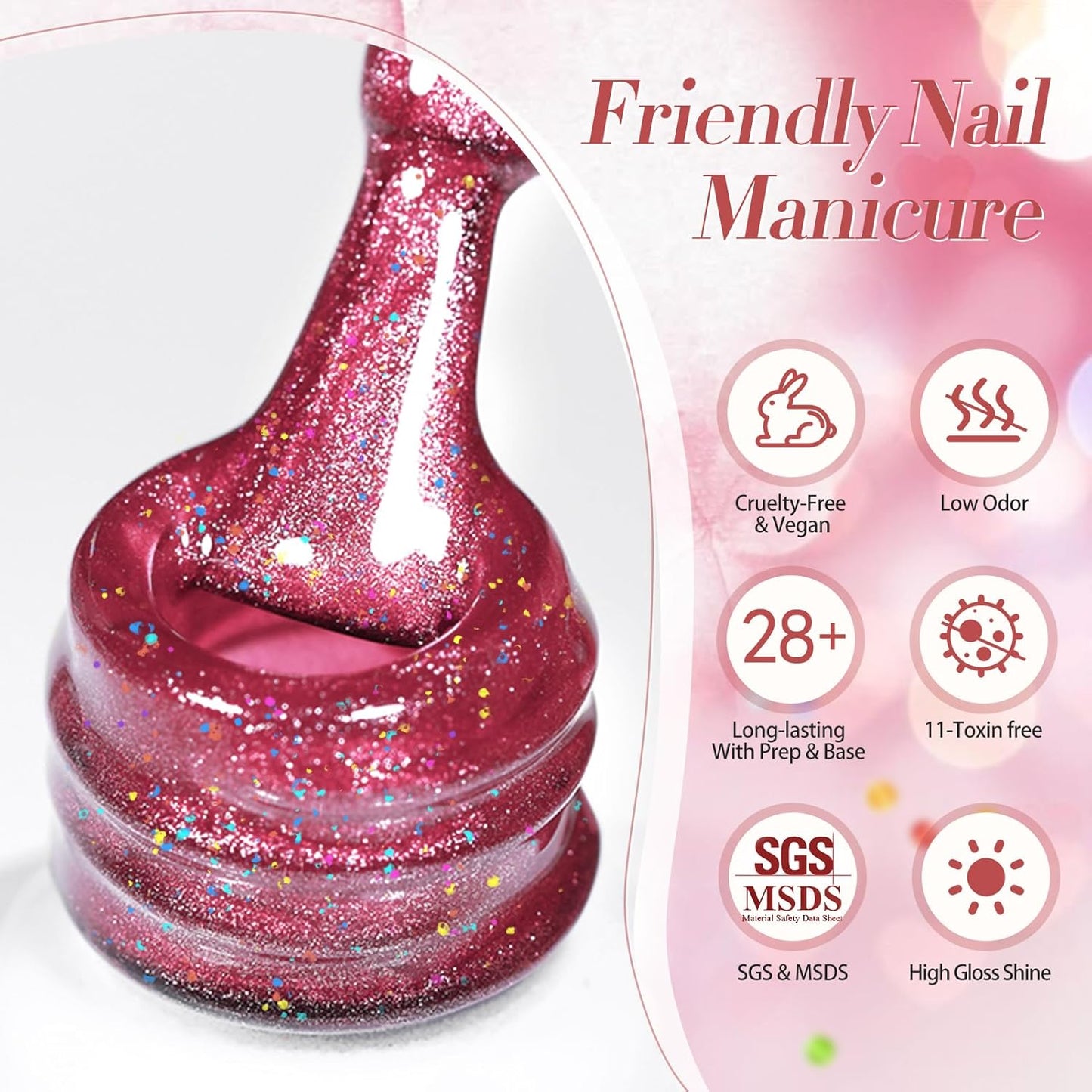 BORN PRETTY Cat Magnetic Eye Gel Nail Polish,Peach Blossom Glitter Cat Magnetic Gel Nail Polish Magnetic Nail Polish for Nail Art Manicure Salon DIY at Home 15ML