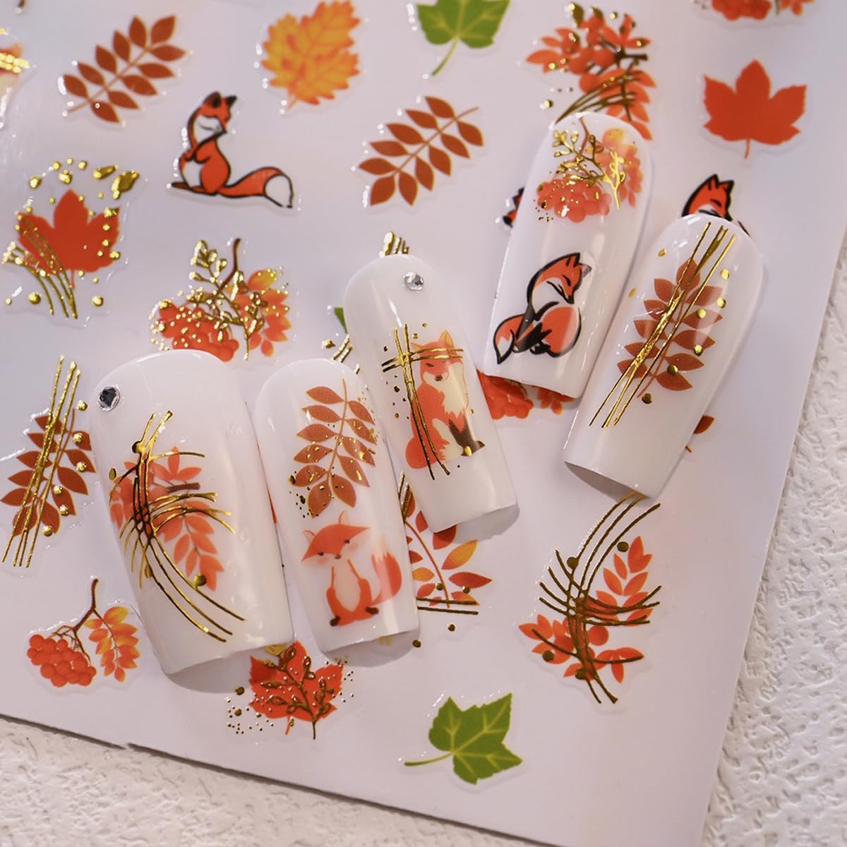 6 Sheets Gold Nail Art Stickers Maple Leaf Nail Stickers Fall Nail Decals Self Adhesive Fox Nail Art Supplies for Women Girls DIY Manicure Nail Art Decorations