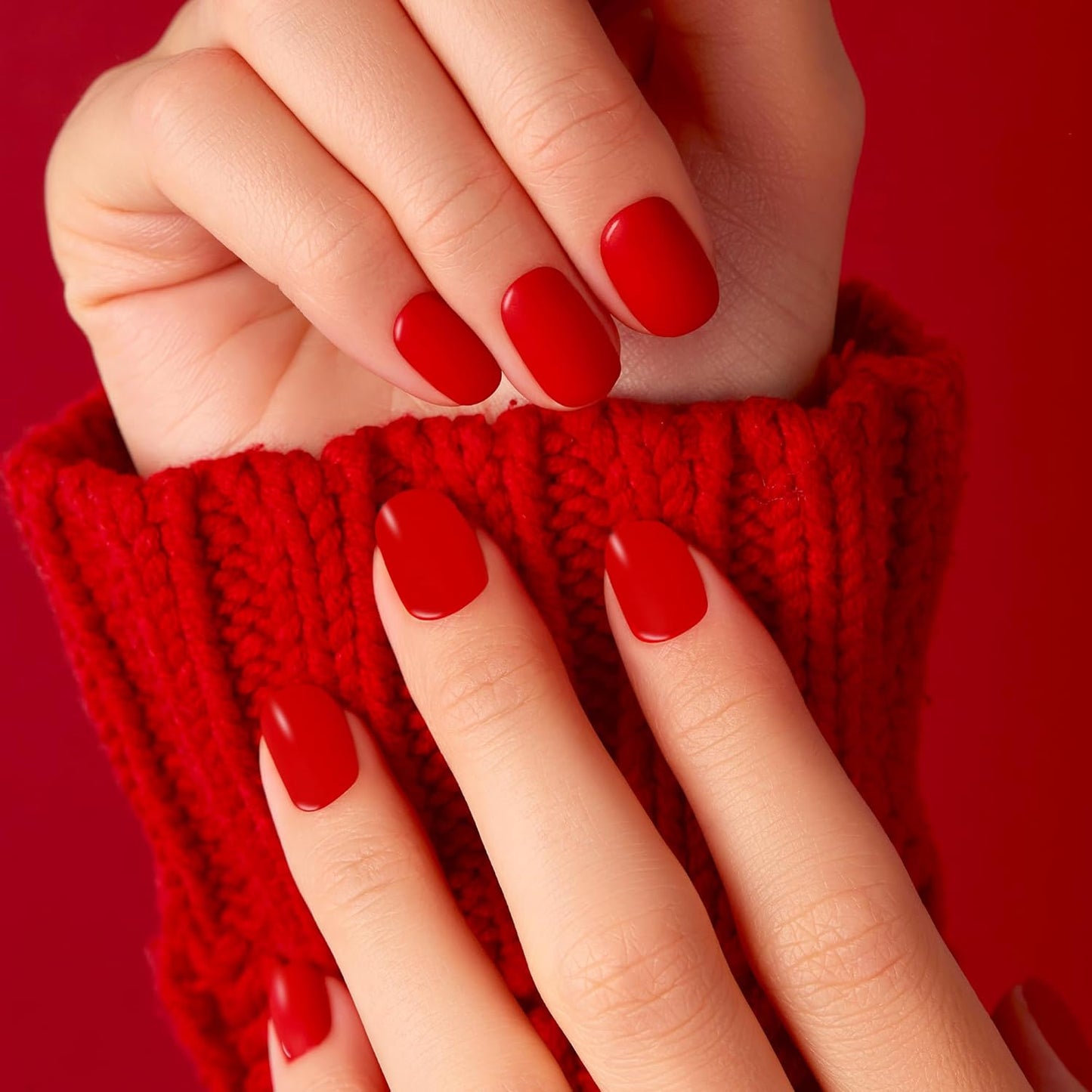 Semi Cured Gel Nail Strips-Salon Quality Work Nails Basic Red Colors Quick and Easy Apply Nail Stickers 60s Quick Dry Manicure Set Works with Any UV/LED Lamps(Red)