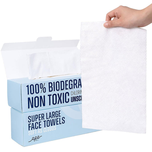 XL Disposable Face Towels, 100% Biodegradable, Non-Toxic, Unscented Thick Face Towelettes for Sensitive Skin Face Washing, Ultra Soft Makeup Remover Dry Wipes, 120 Count (2 Pack)