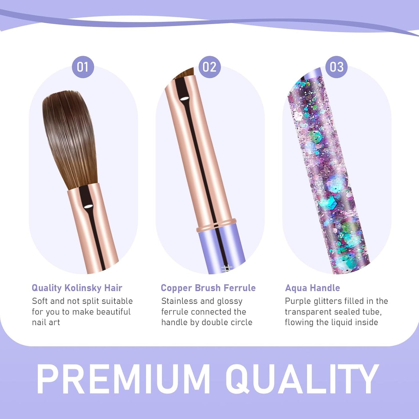Acrylic Nail Brush Size #10, KEMEISI 100% Pure Kolinsky Nail Art Brushes Sturdy Handle Oval Shaped Acrylic Powder Nail Design Tools for Professional Manicure DIY Home Salon (Purple)