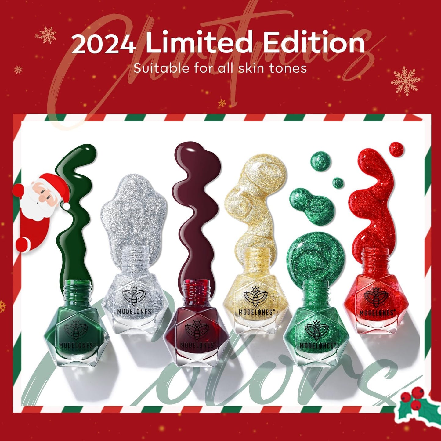 modelones Nail Polish Set 6 Colors Red Green Glitter Mini Nail polish Set Gold Silver Nail Polish Kit Quick Dry Manicure Nail Art Manicure DIY Home Salon Gift for Women Mom