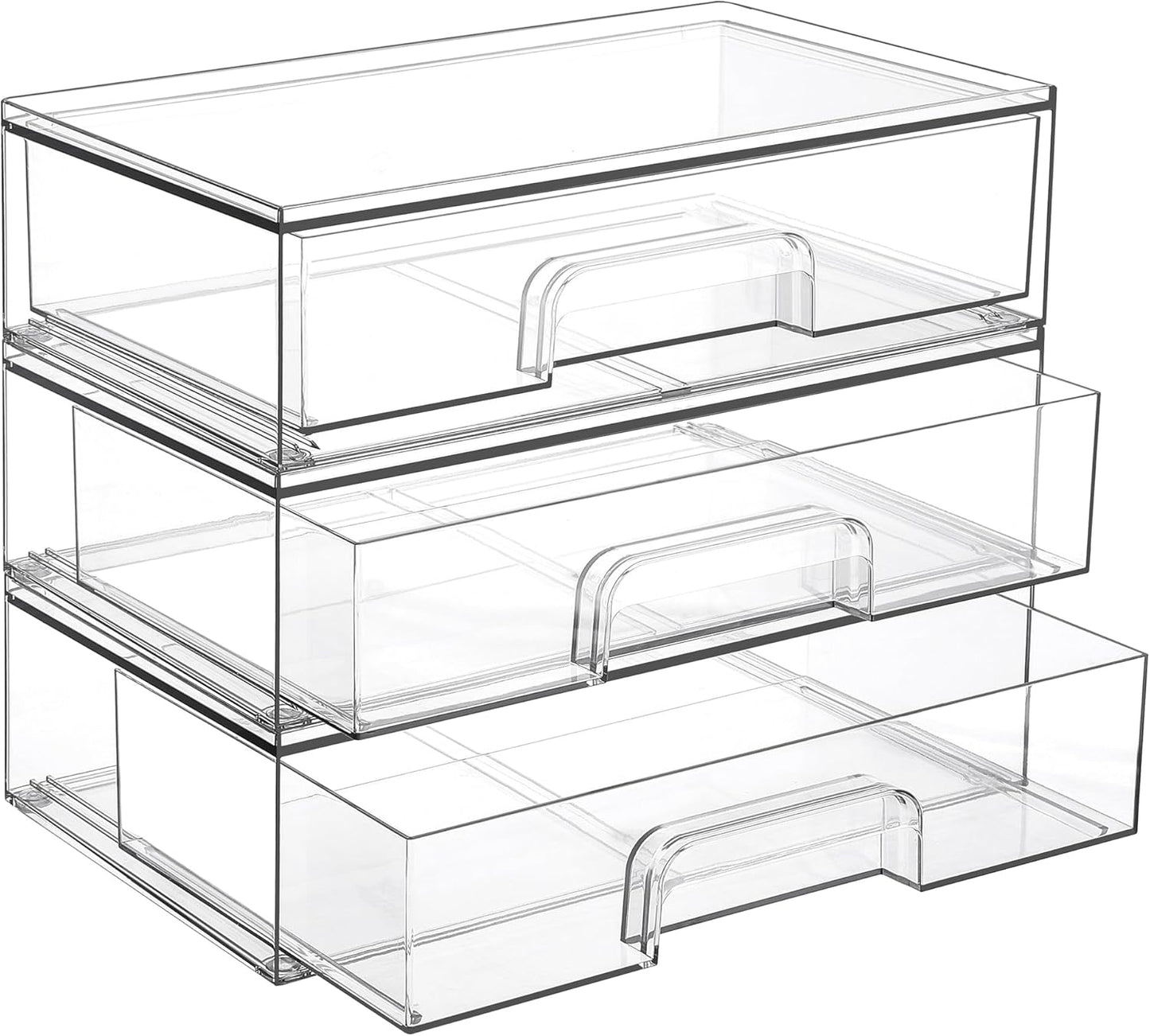 Vtopmart 12.1''W Clear Stackable Storage Drawers,3 Pack Acrylic Plastic Organizers Bins for Makeup Palettes, Cosmetics, and Beauty Supplies,Ideal for Vanity, Bathroom,Cabinet,Desk Organization