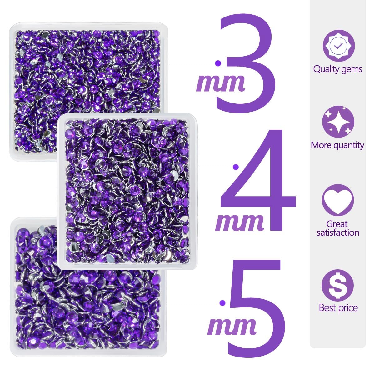 Dark Purple Crystal Resin Rhinestones for Crafting 3mm 4mm 5mm Deep Purple Flatback Stones Non-Hotfix Diamonds Crystals Gems Charms for Nails Face Eyes Makeup Body Tumblers Bottles DIY Crafts