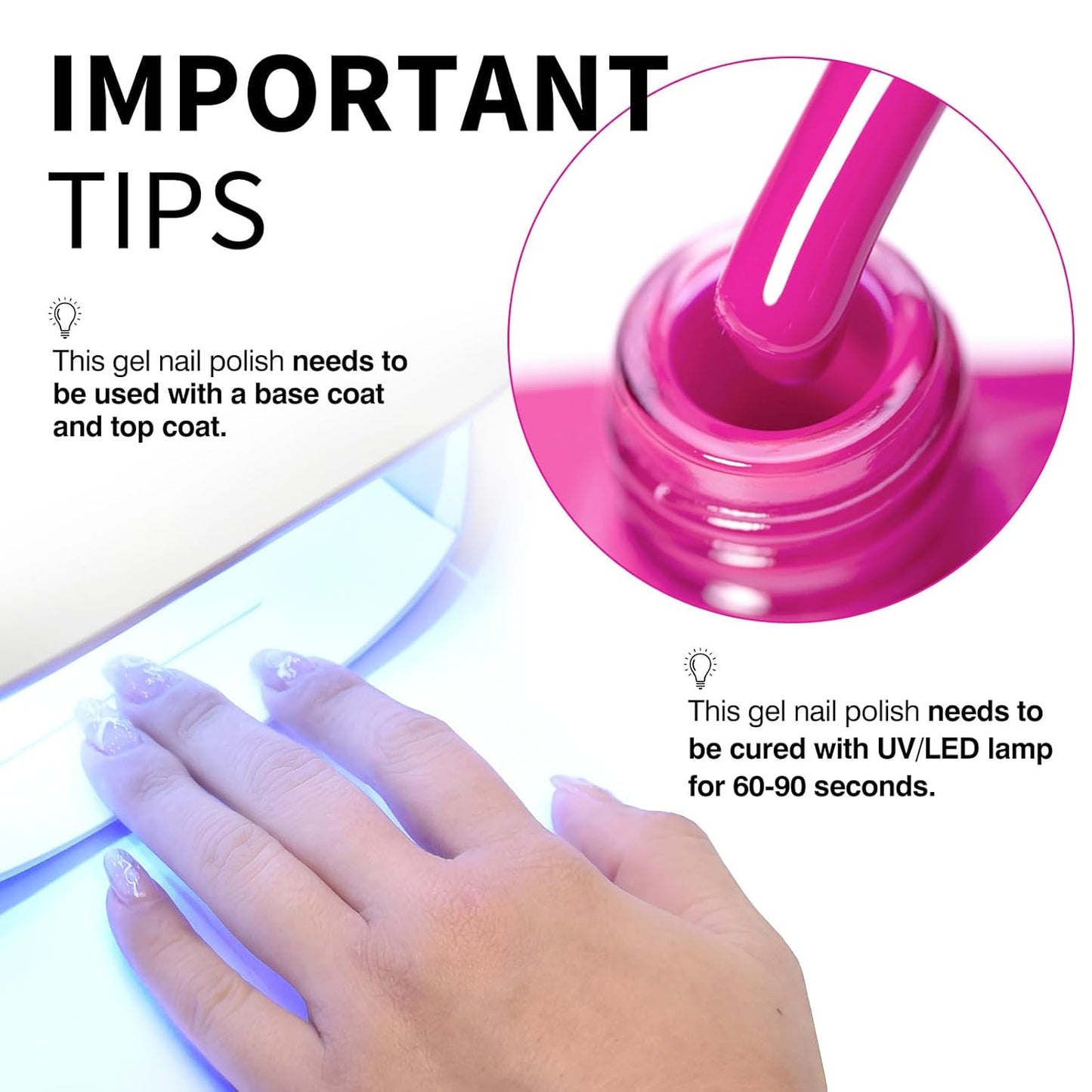 CANNI Hot Pink Nail Gel Polish, 1Pcs Bright Coral Pink Cerise Color High Gloss Soak Off UV Gel Nail French Nail Manicure Salon DIY