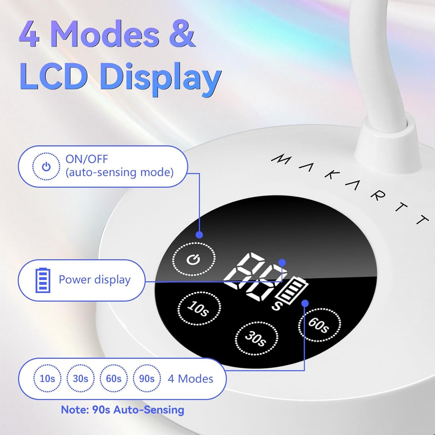 Makartt Mini UV Light for Gel Nails Polish Luminoza 30W Rechargeable LED Nail Dryer Lamp with 4 Timers & Auto Sensor, Fast Curing Goosenecks Lamp for Home DIY Manicure, Black & White