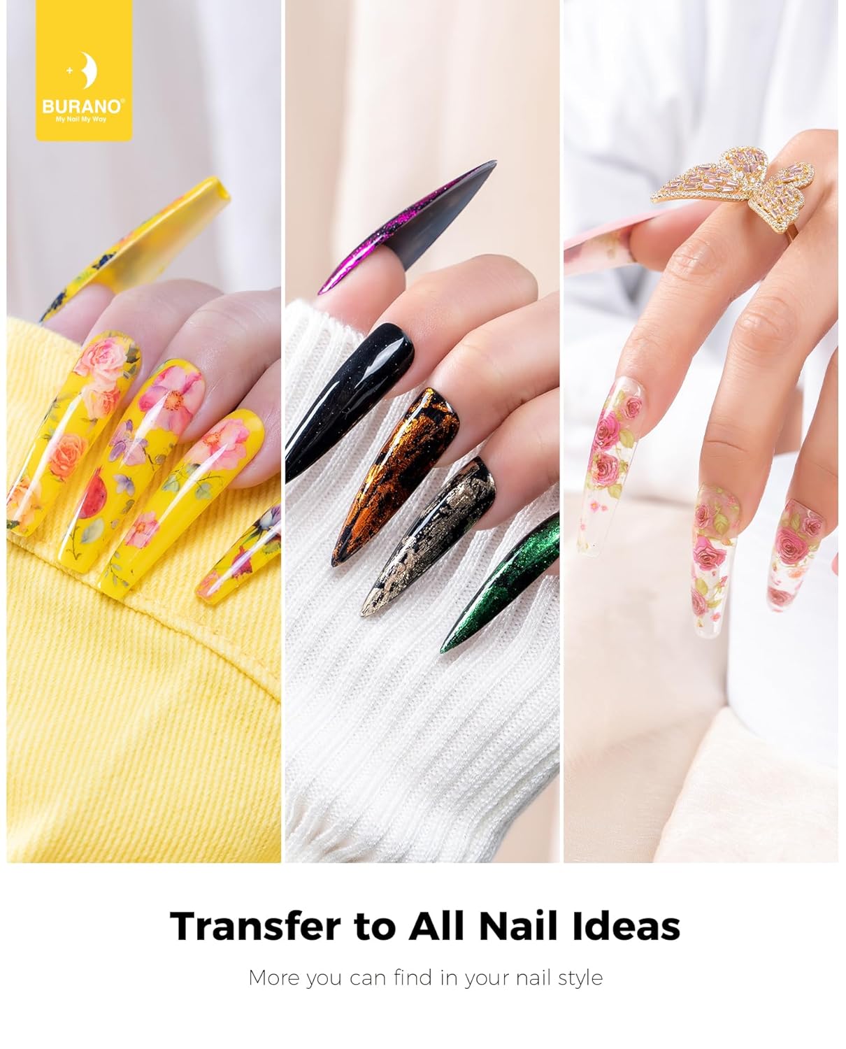 BURANO Nail Art Nail Foil Glue Gel, o.5 oz with 10PCS Foil Stickers Set Lace Nail Foil Glue for Nails Foil Transfer Gel, Nail Design Home DIY UV LED Lamp Required 28