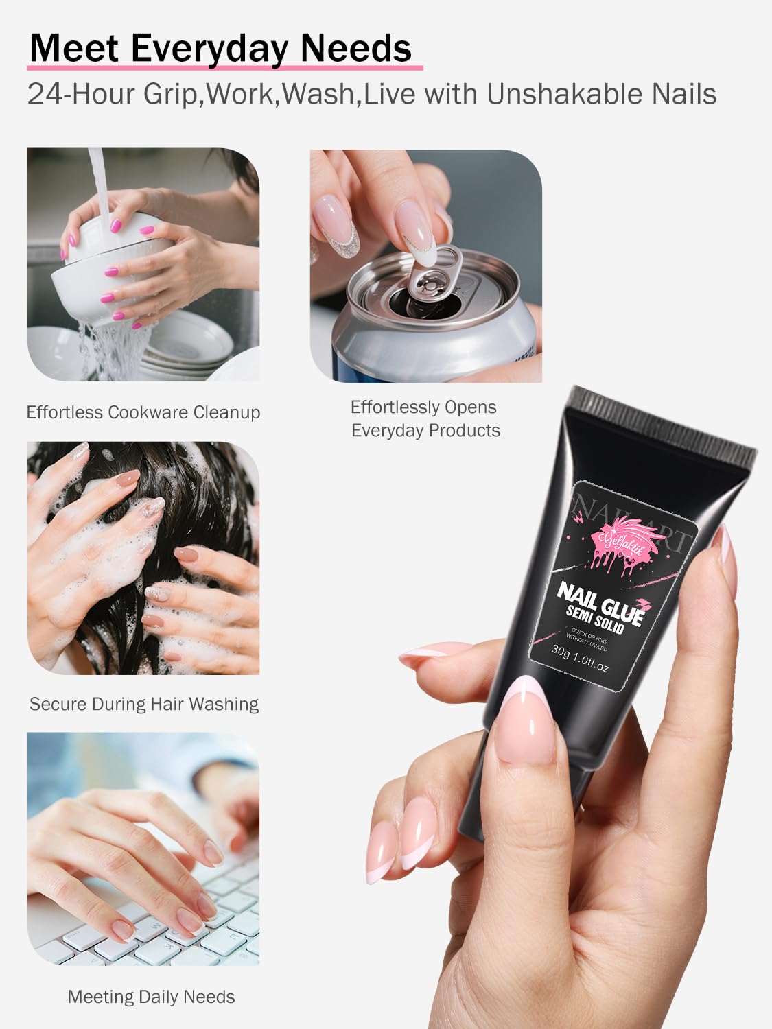 30ML Strong Nail Glue for Press On Nail Tips, Glue Gel for False Nails Fake Acrylic Nail, Upgraded Quick Drying, No Lamp Needed, Long Lasting