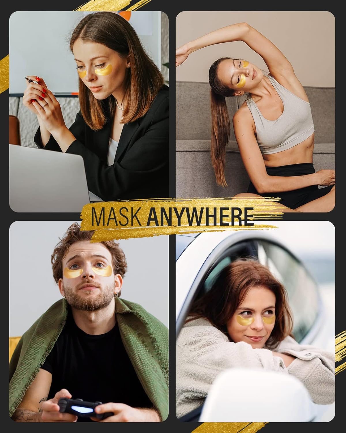 24k Gold Under Eye Patches & 4 in 1 Eye Masks Set, Collagen Eye Patches for Dark Circles Undereye Bags Wrinkles and Puffiness, Skin Care Gift for Her