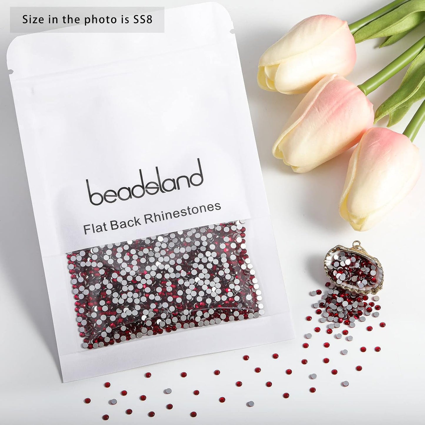 beadsland 1440 Piece Flat Back Crystal Rhinestones Round Gems,1.3mm-6.5mm,Dark Siam (SS8(2.3-2.5mm))