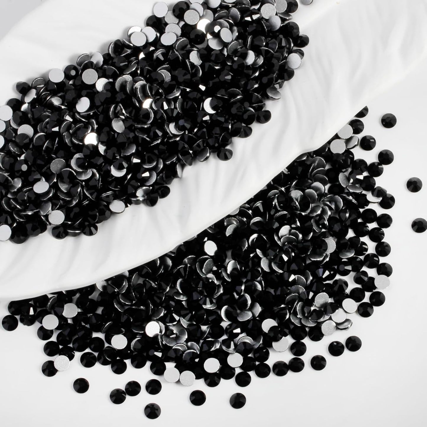 3000PCS SS10 Flatback Rhinestones | 12-Facet Diamond-Cut Glass Gems for Nail Art, Clothing, DIY Crafts |Glue-On Decoration Stones with Silver Backing(Jet Black)