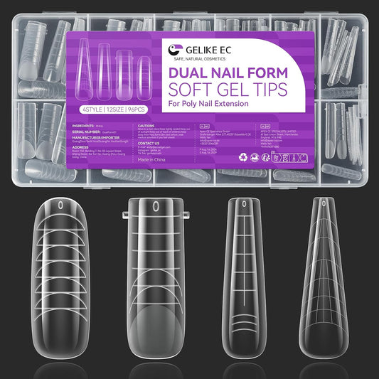 Gelike EC Dual Forms for Extension: 96 Pcs Color Nail Form, 4 Style 12 Size Nail Forms For Builder, Half Matte Gel Forms For Manicure Art Design Salon Diy