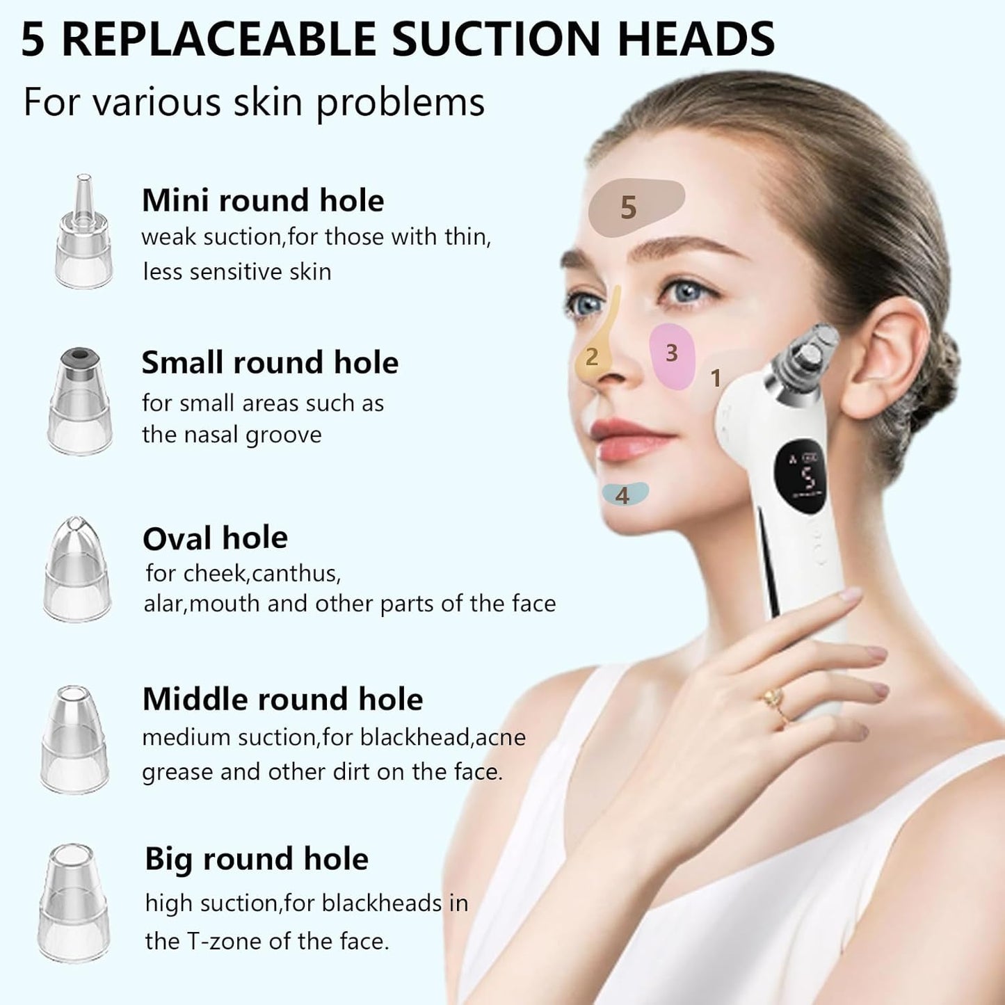 Blackhead Remover Vacuum Face Suction Pore Cleaner with Hot&Cold Compress Positive&Negative Ion Massage Nose Whitehead Remover Pimple Sucker with 5 Probes Pore Extractor Tool… (White)