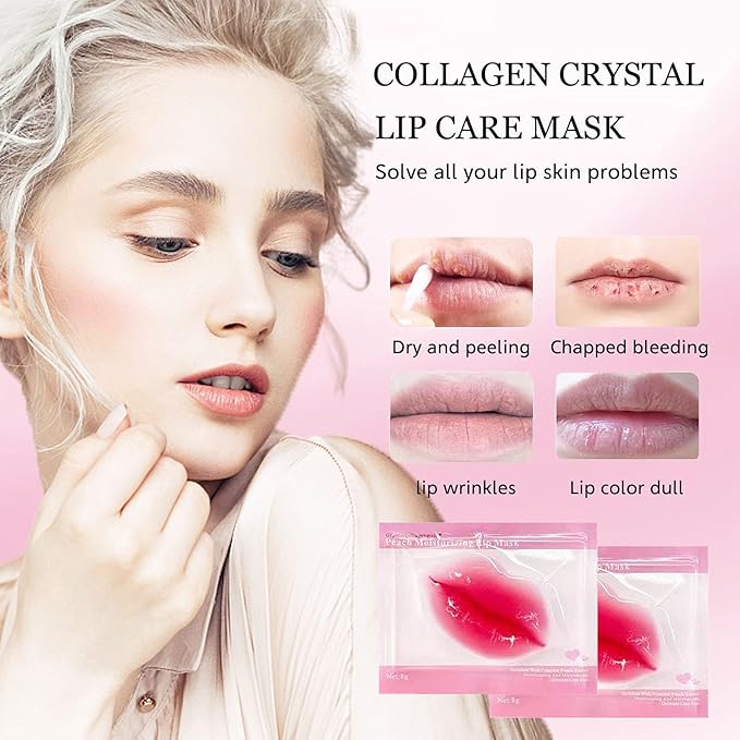 30 pieces of Moisturizing Collagen Crystal Lip Mask - Anti-Ageing & Anti Chapped, Reduce lip Wrinkles, Fade Lip Color, Make Skin Smooth And Firm Collagen Lip Pieces (Rose)