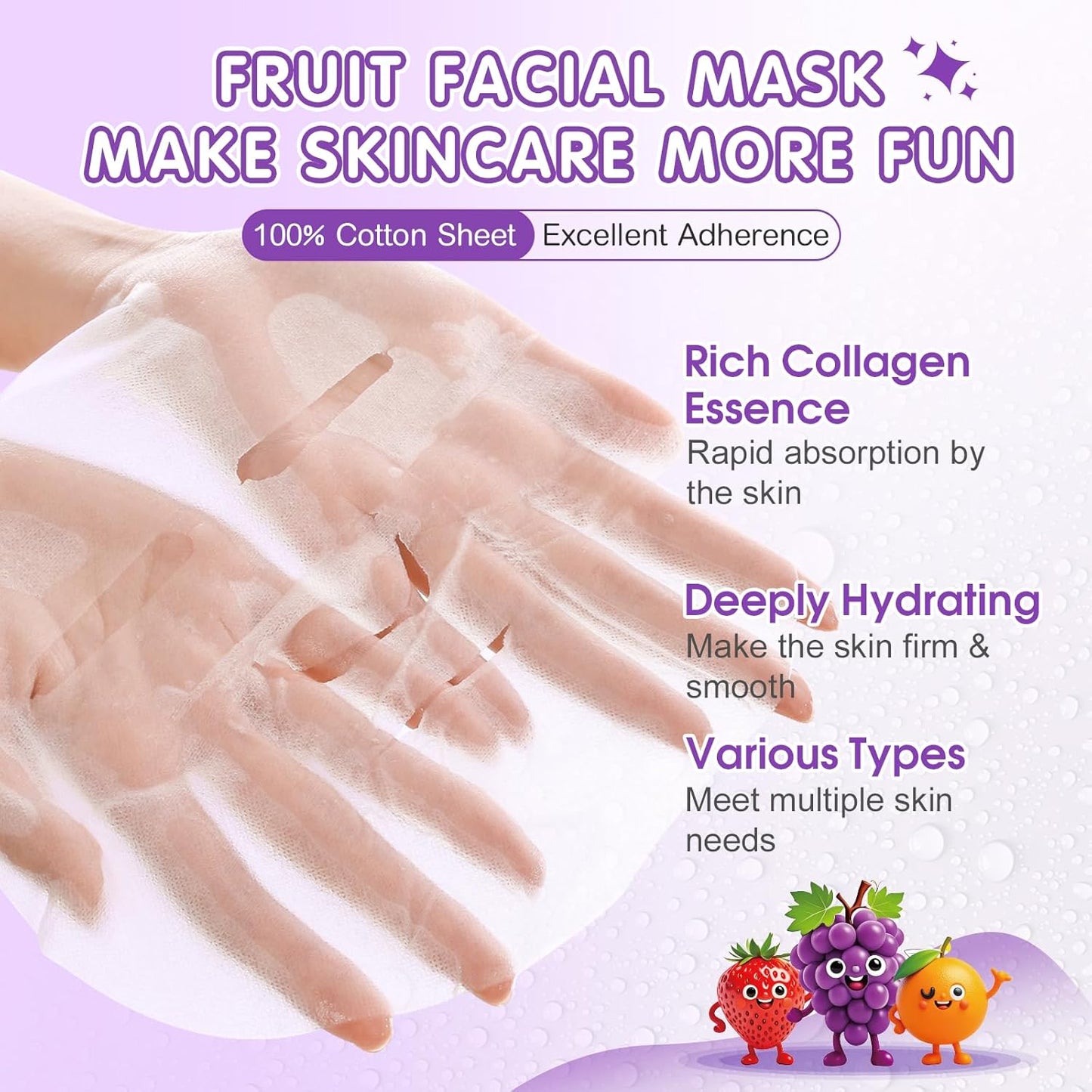 70 Pack Collagen Hydrating Face Masks Skincare for Women, Cute Fruit Face Mask Skin Care for Kids Teens, Bulk Sheet Facial Masks Set for All Skin Types, Spa Party Supplies for Girls, Birthday Gifts