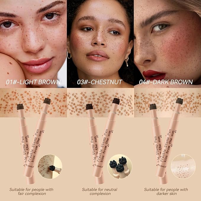 AKARY Stamp Freckle Pen Natural Lifelike Fake Freckles Makeup, Waterproof Long Lasting Quick Dry 5 Comb Corners Natural Like Face Freckle Makeup Pen for Effortless Sunkissed Makeup, 01-Light Brown