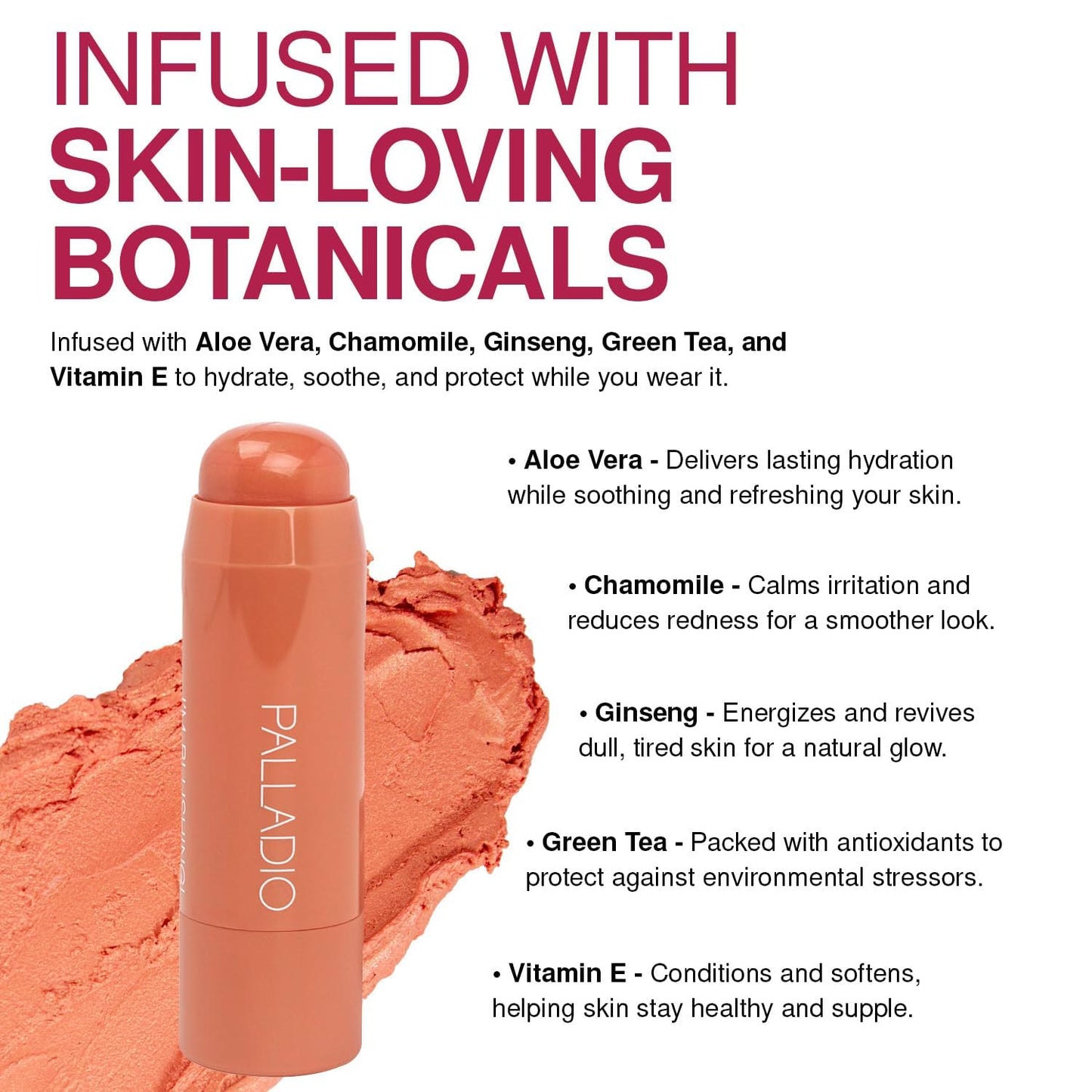 Palladio I'm Blushing 2-in-1 Cheek and Lip Tint, Buildable Lightweight Cream Blush, Sheer Multi Stick Hydrating formula, All day wear, Easy Application, Shimmery, Blends Perfectly onto Skin, Peach