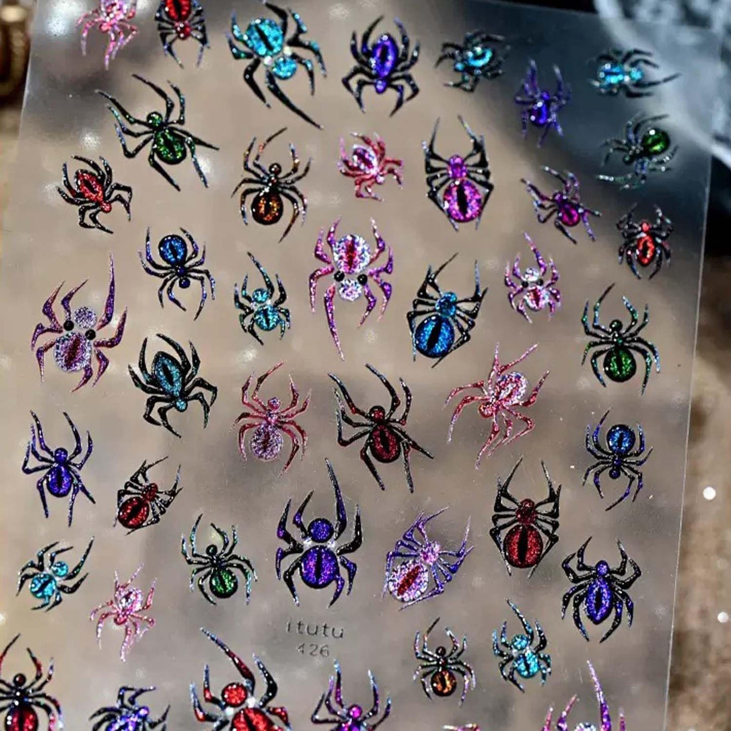 5D Embossed Halloween Nail Stickers for Nail Art Colorful Spider Nail Decals Self-Adhesive Halloween Nail Design Spider Nail Art Stickers for Women DIY Manicure Decorations Supplies
