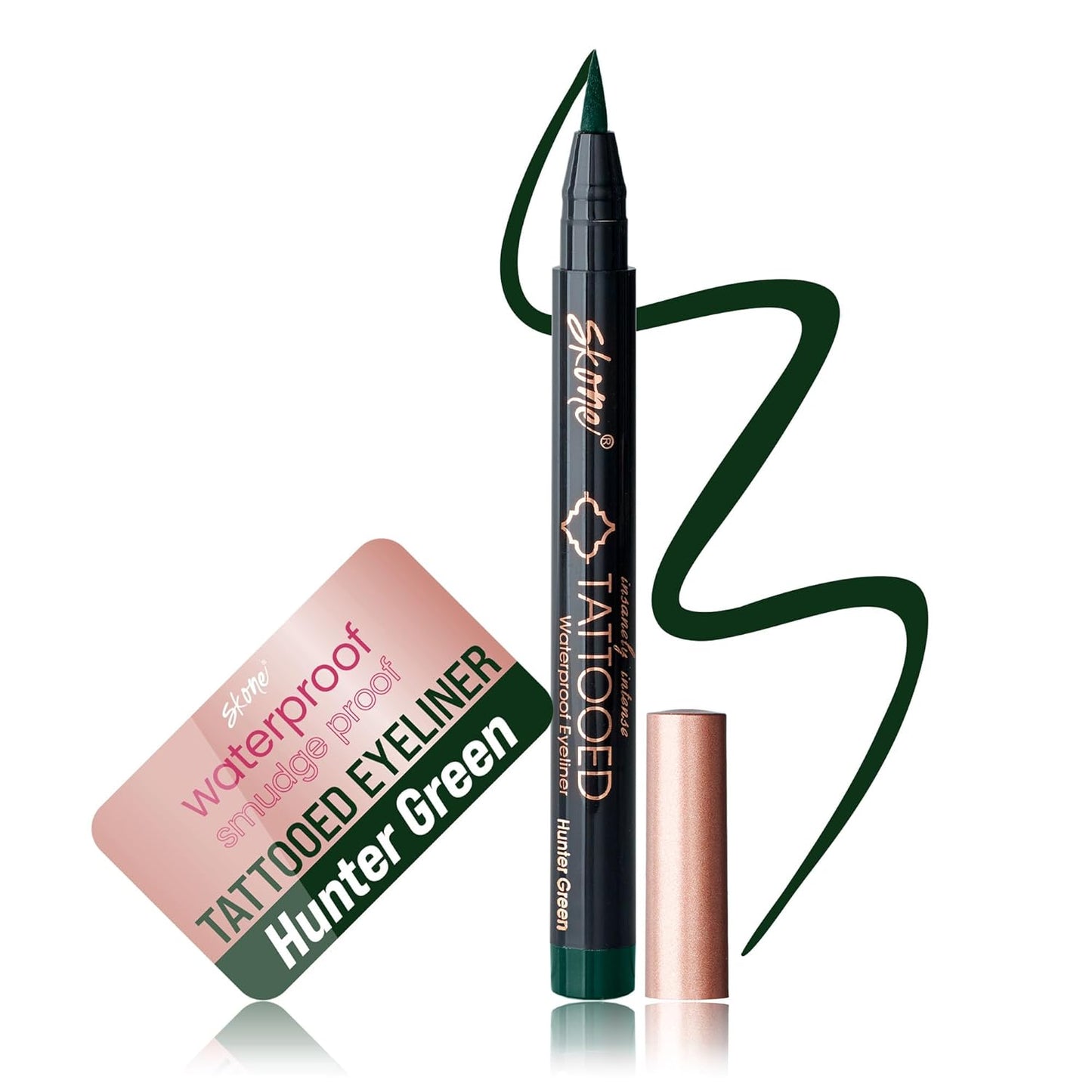 Skone Cosmetics Insanely Intense Tattooed Eyeliner Pen - Waterproof Liquid Eyeliner, Long Lasting, Sweat Proof, Smudge Proof Felt Tip Liquid Eyeliner - Pigmented Eye Liner Makeup, Hunter Green(0.07oz)