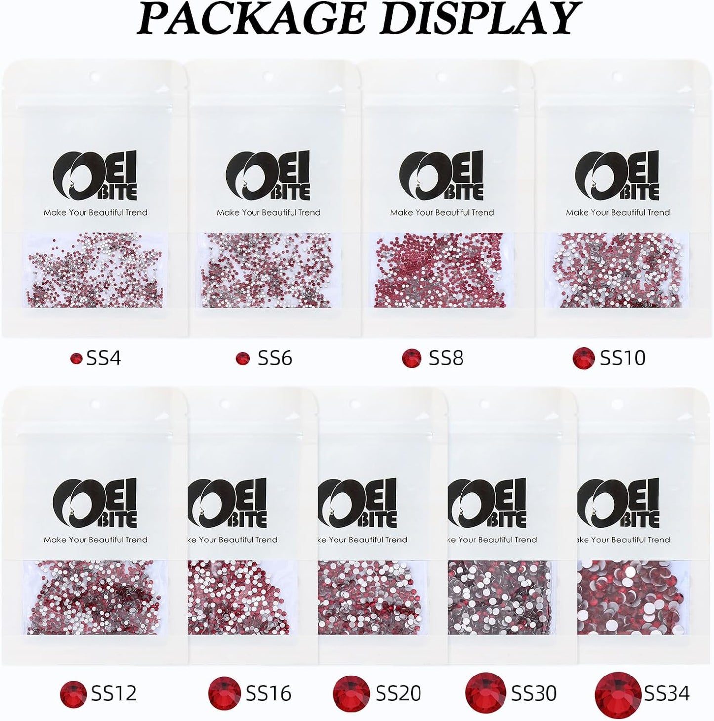 Siam Flatback Rhinestones, Glass Rhinestones for Nail Art and Craft, Glue Fix, Loose Crystal Gemstones(Siam, SS10, 1440pcs, 2.7-2.8mm)