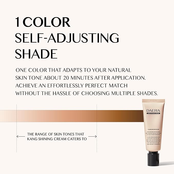 DAERA Kang Shining Korean BB Tinted Moisturizer Cream (1 Color,Neutral), Self Adjusting BB Cream,1.35 fl oz, Glowing Skin Natural Makeup, Buildable Coverage, Lightweight