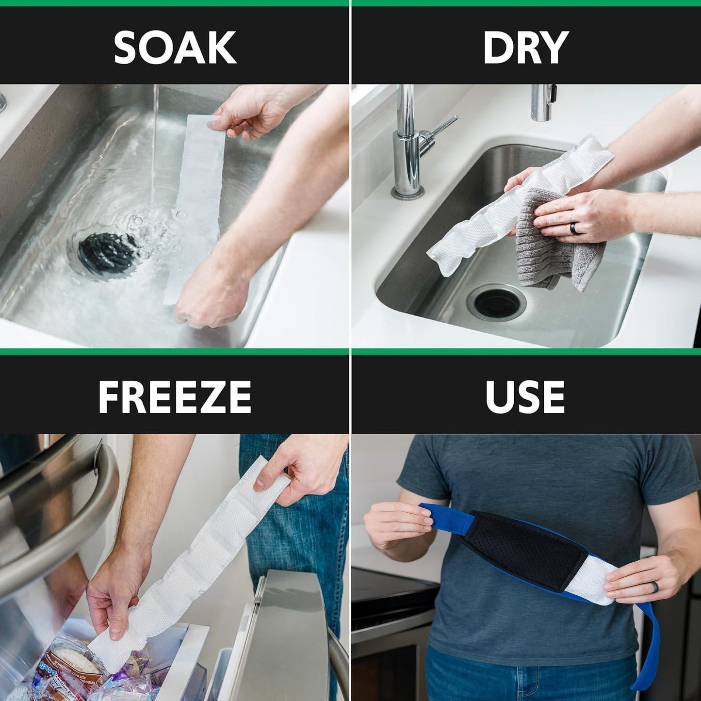 Ice Wraptor Bandana + 4 inserts:Just Add Water & freeze. Keep Neck, Head, oints Cool. Portable Ice Therapy for Pain Relief.Adjustable, Lightweight Comfortable- w/ 5 2.5"x15" Reusable Cryosheet Inserts