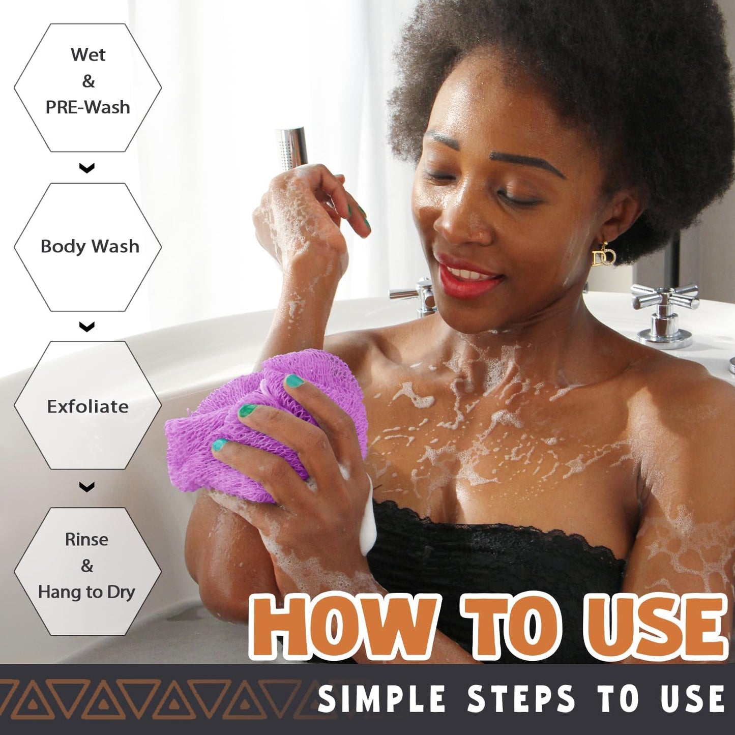 African Net Sponge Authentic - 2 Pieces Real African Exfoliating Sponge with Knots - Afro Back Scrub Net for Body Exfoliator - Bath Loofah Washcloth for Shower Essentials