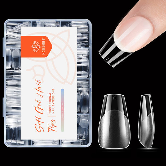 modelones Short Coffin Nail Tips, Pre-shaped Soft Gel Tips Fake Nails False Acrylic Clear Full Cover Press on Extension Kit Gel Manicure DIY at Home 216PCS 12Sizes