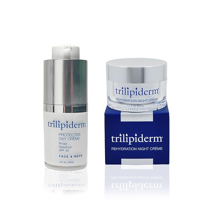 Trilipiderm Rehydration Night Créme .5oz + Protective Day Créme Broad Spectrum SPF 30 .5oz Travel/Trial Size Transformative, moisture-rich crème with hyaluronic acid and Retinol