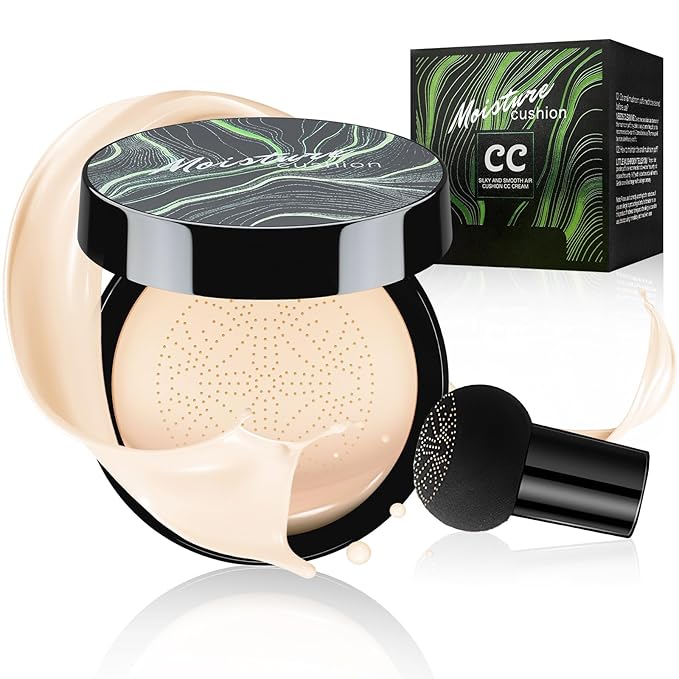 Mushroom Head Air Cushion CC Cream Foundation - Moisturizing & Long-Lasting BB Cream Concealer Makeup Base for All Skin Types, Brighten Long - Lasting Even Color Correcting Concealer (Ivory)