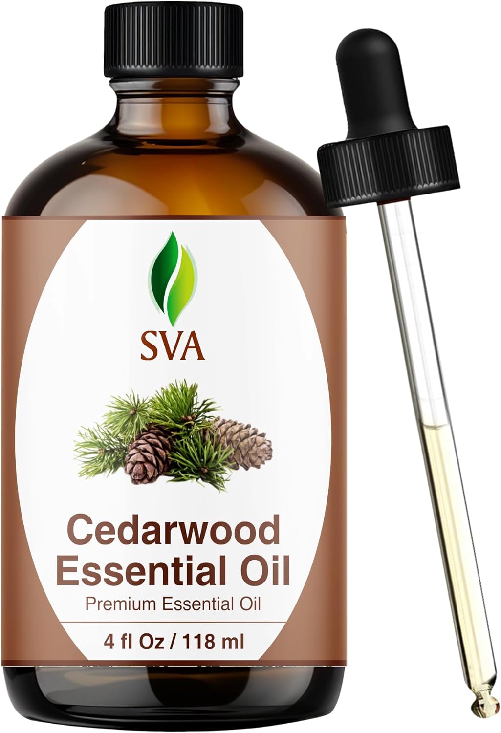 SVA Cedarwood Essential Oil – 4 Fl Oz – 100% Natural Cedar Cupressus Funebris Oil - for Diffuser, Hair Care, Face, Skin Care, Aromatherapy, Scalp and Body Massage, Soap and Candles - with Dropper