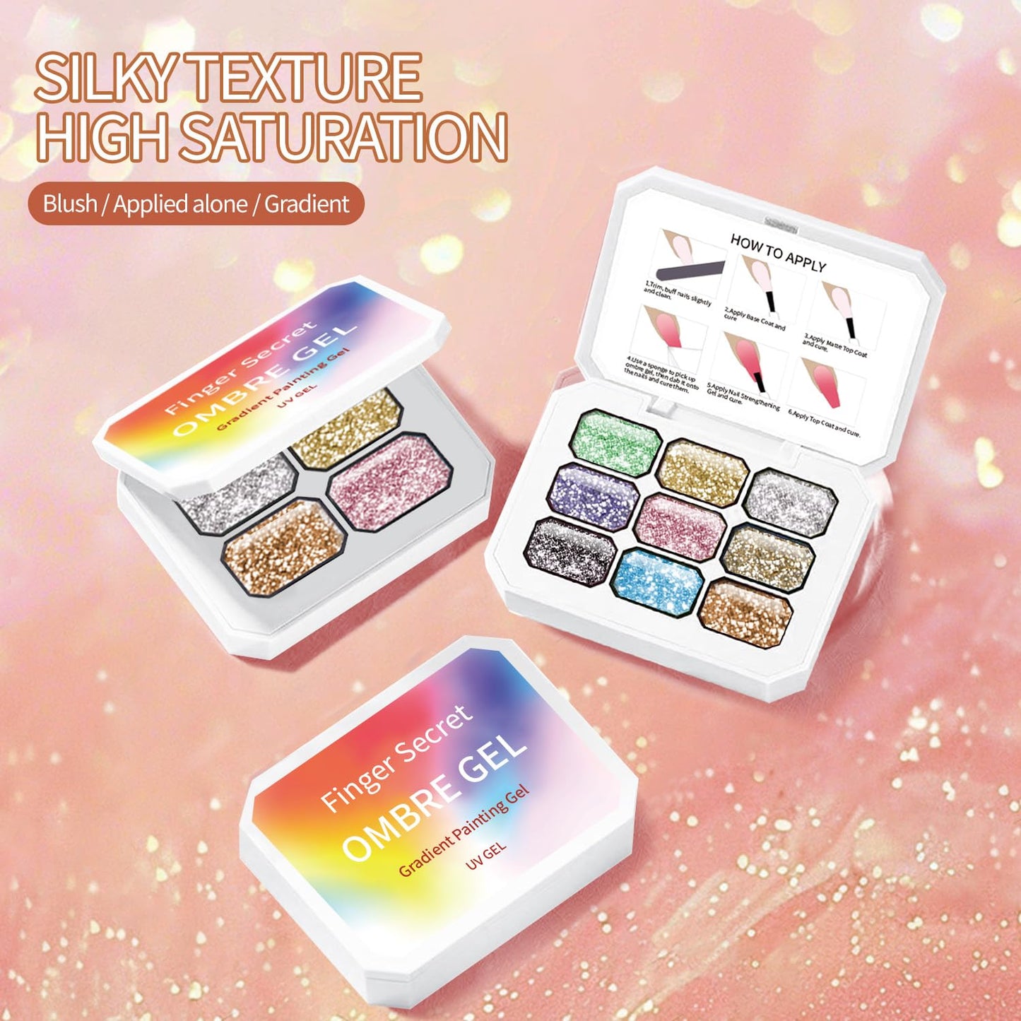 Finger Secret 9 Colors Set Ombre Pat Gel Nail Polish,GelS Polish Palette with 20Pcs Nail Sponges for 3d Gel Nail Art can be Painted in Salon or Home Use (L0)