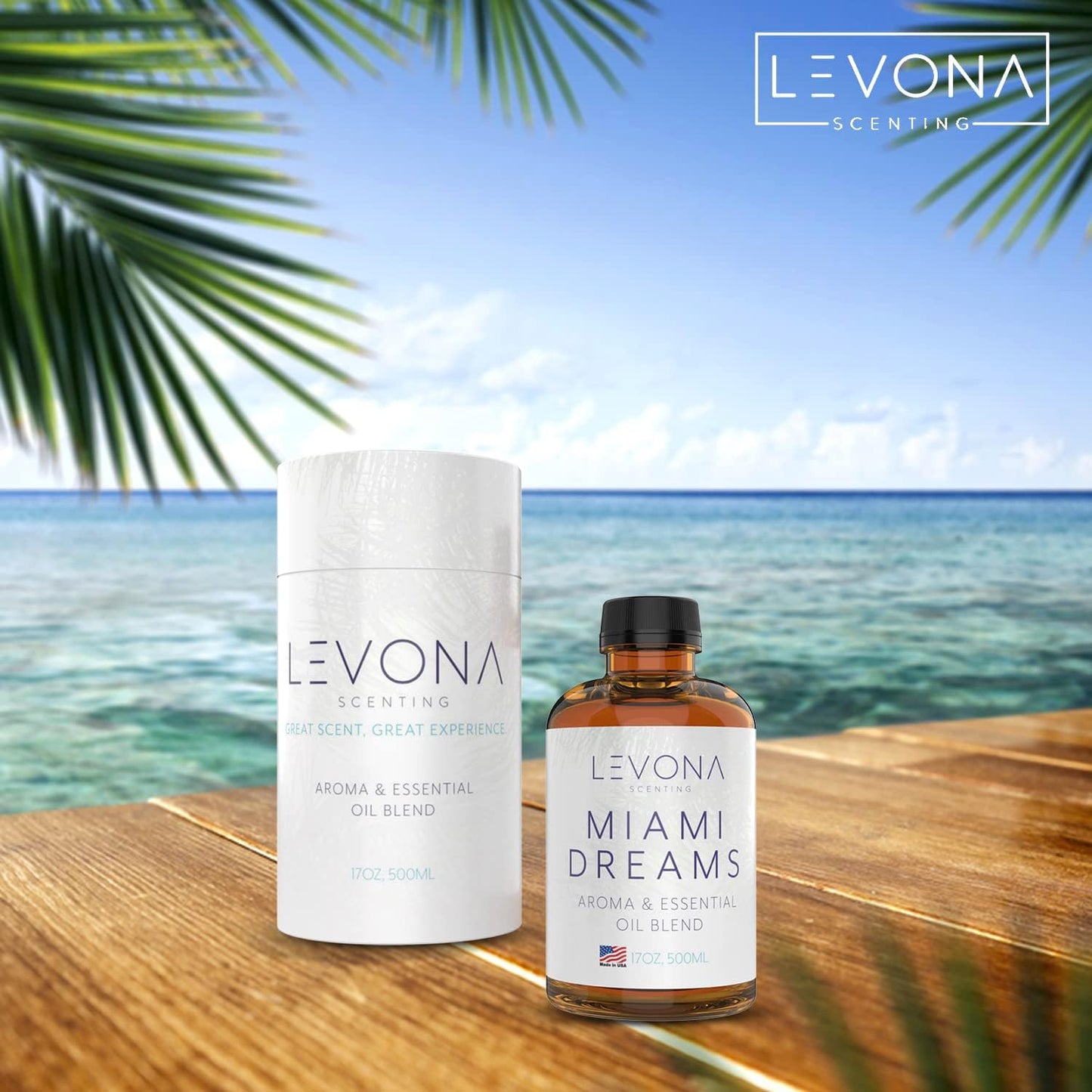 Levona Scent Essential Oils for Diffusers for Home: Miami Dreams Hotel & Home Luxury Scents Fragrance Oil - Aroma Oil with Notes of Bergamot Oil & Pine Essential Oil -500 Ml Scented Oils for Diffuser